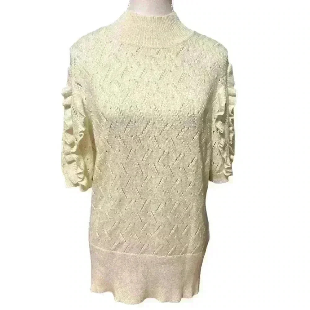White House Black Market Pointelle Mock Neck Ruffle Sweater Size XL